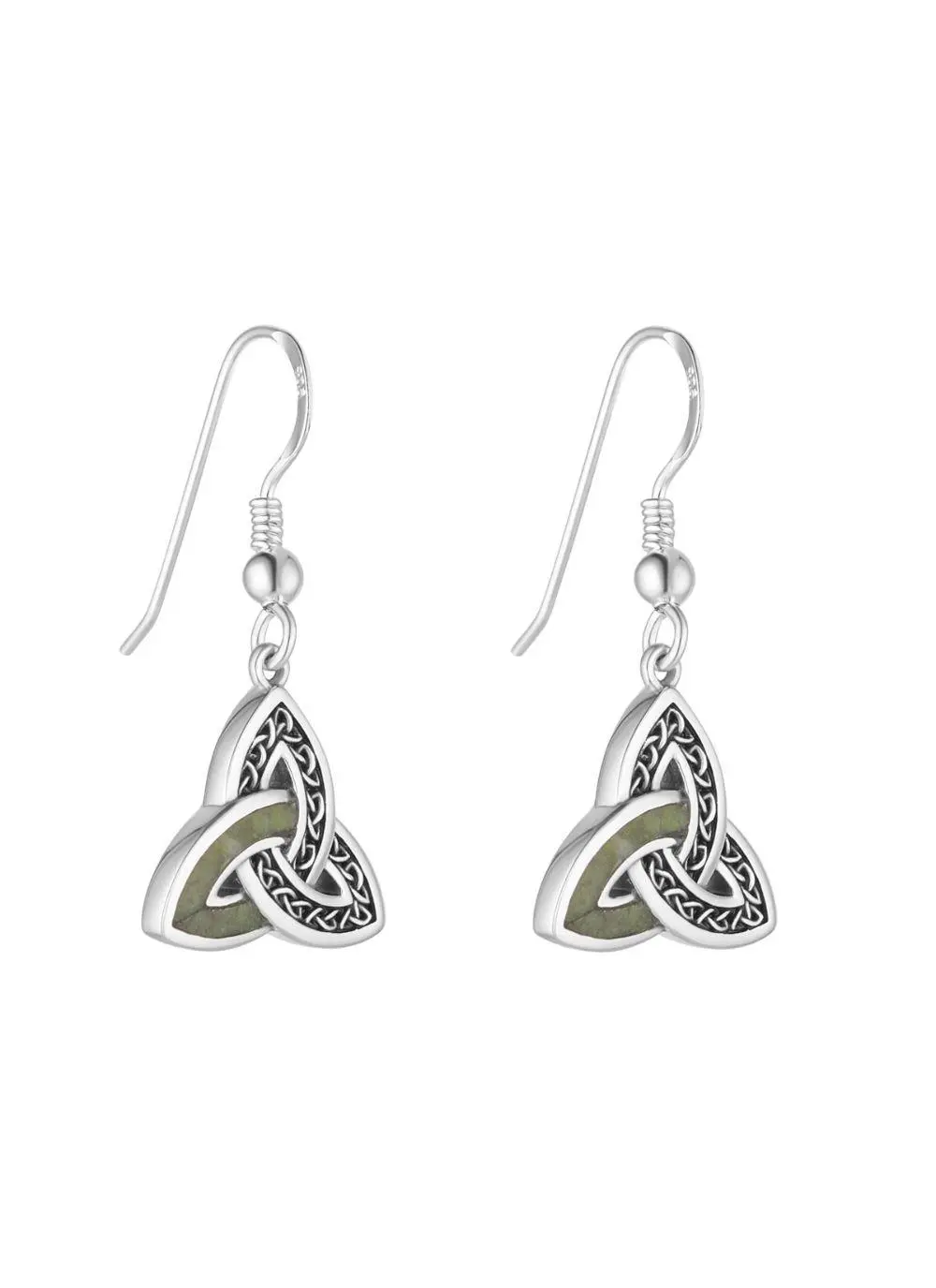Sterling Silver & Connemara Marble Trinity Knot Drop Earrings